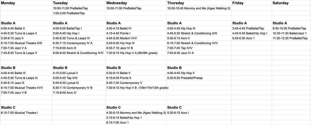 South Campus Schedule